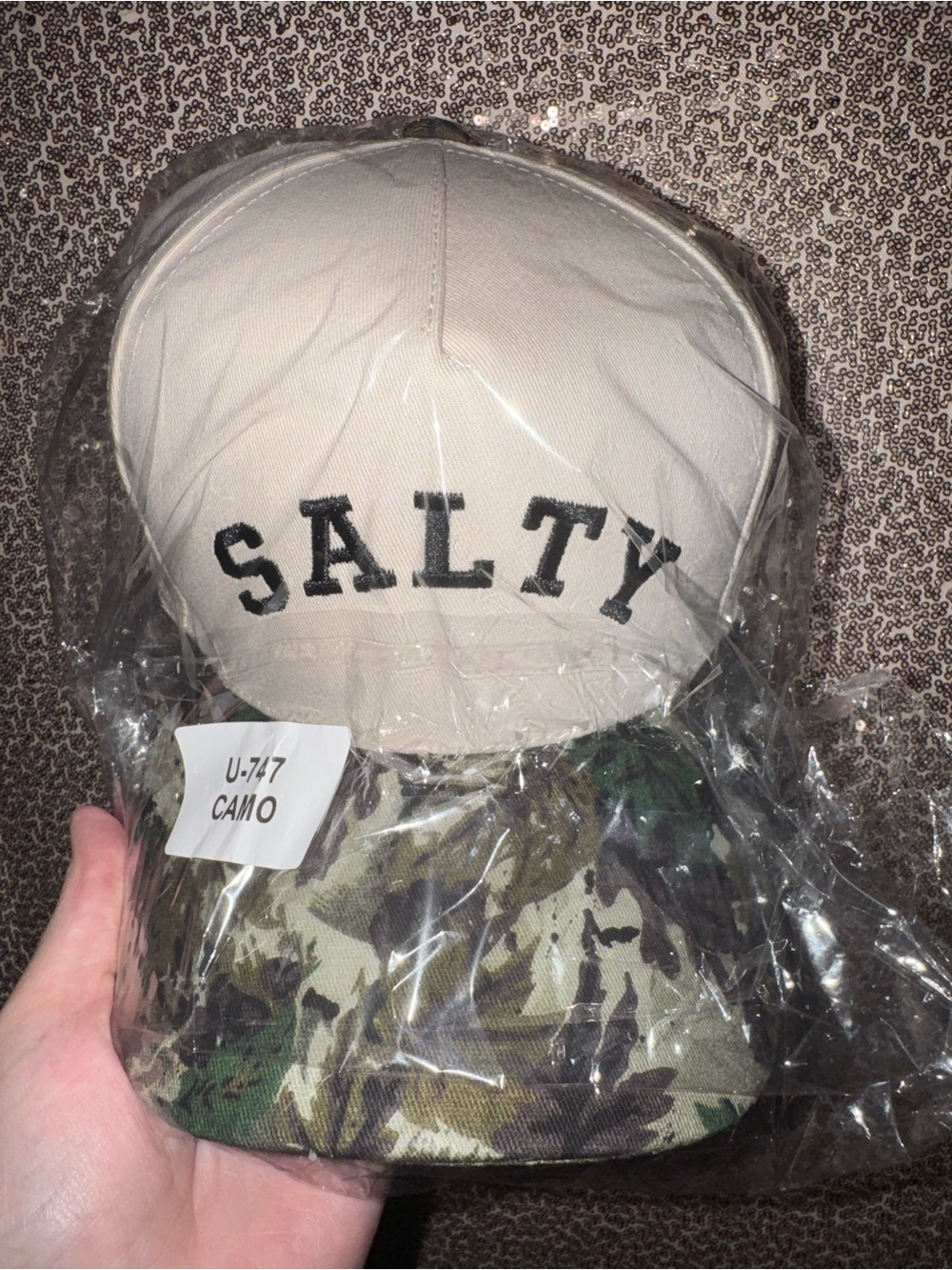 'SALTY' Baseball Cap with Camo Brim